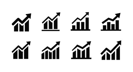 Fototapeta premium A collection of black graphic icons depicting growth houses and bars a silhouette