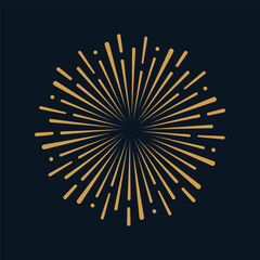 Obraz premium Golden fireworks burst with radiant orange-gold rays on a deep navy background, capturing festive New Year celebration energy. Ideal for holiday graphics, party invites, and seasonal stock vectors.