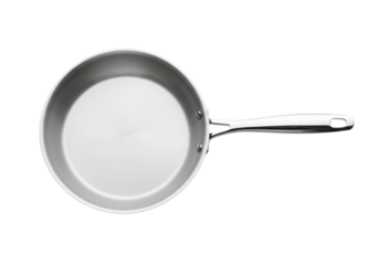 Top-down view of a stainless steel saucepan isolated on transparent background