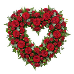 Large heart shaped funeral wreath of red roses
