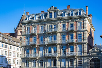 Strasbourg in France, old city center with colorful houses, on the canal
