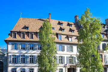 Strasbourg in France, old city center with colorful houses, on the canal
