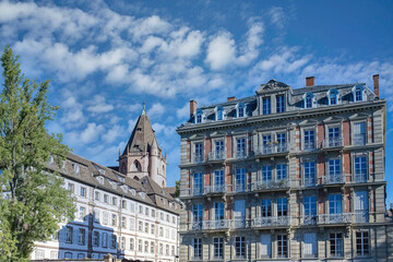 Strasbourg in France, old city center with colorful houses, on the canal
