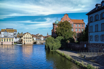 Strasbourg in France, old city center with colorful houses, on the canal
