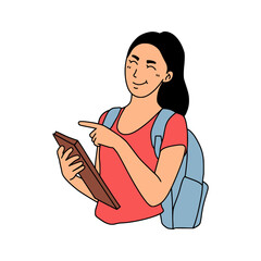 Female Student Using Tablet and Pointing Illustration