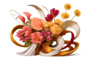 Floral arrangement with translucent elements on transparent background