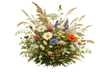 Floral bouquet, wildflowers on transparent background for design needs.