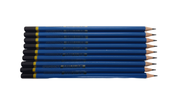 Blue wooden pencils aligned in a row isolated on transparent background - Powered by Adobe