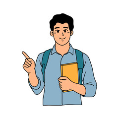 Male Student Pointing Up Educational Illustration