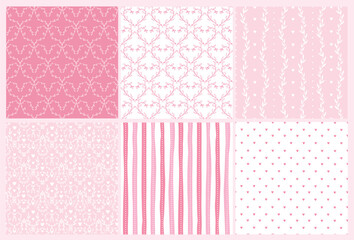 Valentine's day seamless patterns collection with elegant floral elements and hearts for wallpapers, wrapping papers, backgrounds, textile prints, scrapbooking, stationery. EPS 10