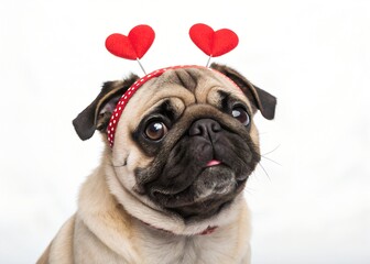Cute Pug Wearing Valentine's Day Heart Headband