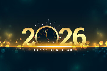 2026 new year clock template with firework bursting and glitter effect