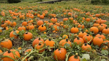 Vibrant pumpkin patch in full bloom