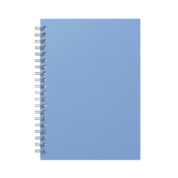 Blank blue spiral bound notebook on transparent background