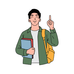 Male Student Raising Finger with Books Illustration