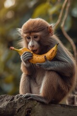 Monkey enjoying banana
