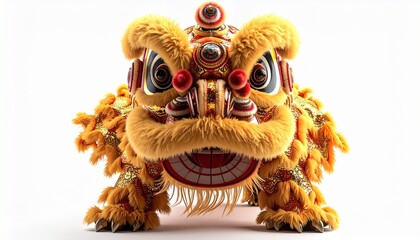 Realistic Barongsai lion dance, gold costume, full figure, intricate fabric textures, ornate headpiece, isolated on white background, cinematic lighting, ultra-realistic, stock-ready.
Looking at camer