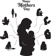 Mother and Child Silhouettes Set, Concepts of Motherhood, Parenting, and Love
