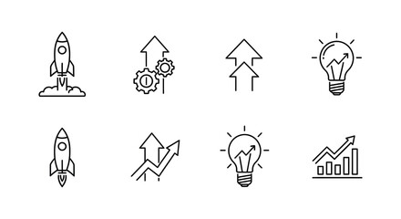 Fototapeta premium Linear icons depicting innovation growth ideas and success presented as a striking silhouette