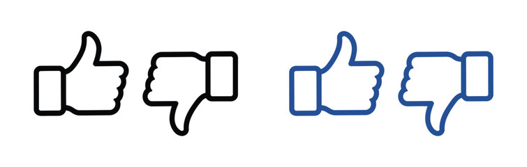 Thumbs Up and Thumbs Down Icons, isolated transparent vector symbols representing approval and disapproval, like and dislike gestures, feedback, and rating concepts.