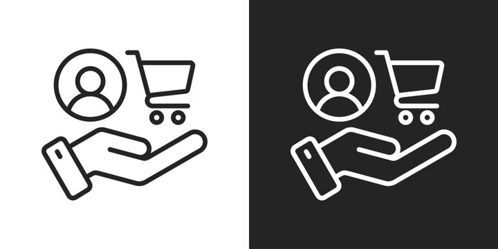 customer shopping Icon In Black And White Line Style