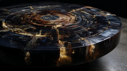 Abstract Circular Resin Table with Gold Layers - Data Visualization
