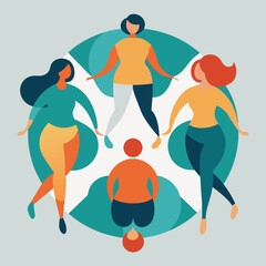 Unity Circle Abstract Vector Illustration of Four Female Figures Standing Together for Women Empowerment