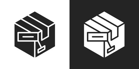 shipping box Icon In Black And White Glyph Style