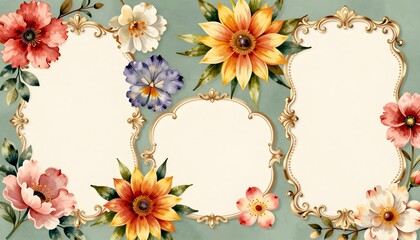 Elegant Floral Background with Soft Watercolor Flowers and Decorative Frames for Invitations