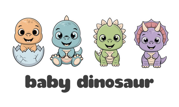 Cute Baby Dinosaur Hand Drawn Clipart Vector Set
