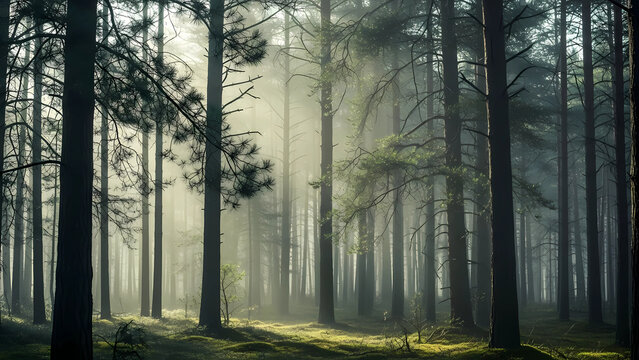 Misty Green Pine Forest - Powered by Adobe