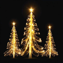 Golden Christmas tree decorated with glowing golden stars for a festive holiday celebration