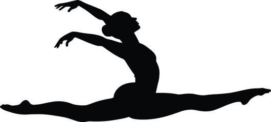 Fototapeta premium Silhouette of a ballet dancer performing a split leap on white background vector illustration