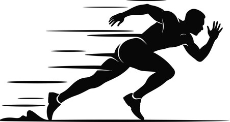 Silhouette of a runner in motion with speed lines on white background running