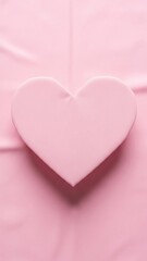 Fototapeta premium Minimalist pink heart on textured fabric background for valentines day concept simple romantic aesthetic for love celebration soft pastel textile surface with symmetrical shape for greeting card