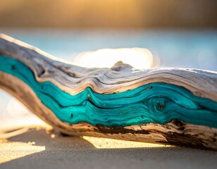 Artistic Driftwood Still Life with Warm Teal Light Reflection