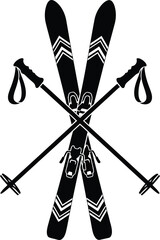 Skis and ski poles crossed on snow sports background