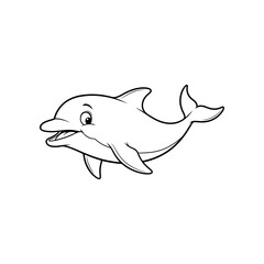 Obraz premium A smiling dolphin swims in the ocean with a fin and tail illustration.