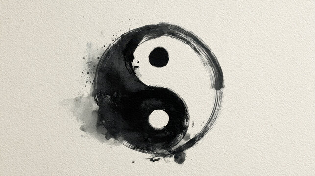 Yin yang symbol ink black white circle zen balance painting abstract watercolor art tao harmony design minimal brush stroke spiritual philosophy sign oriental meditation concept grunge splash