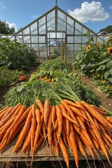 Freshly harvested vegetables in a garden