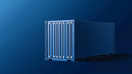 A steel intermodal container on a gradient blue background. The container features repeating vertical ribbing with a dark shadow underneath. It is a minimalist and simple view of shipping industry.