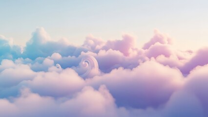 Close-up of fluffy pastel clouds, swirling gently in the sky with gradients of blue and pink