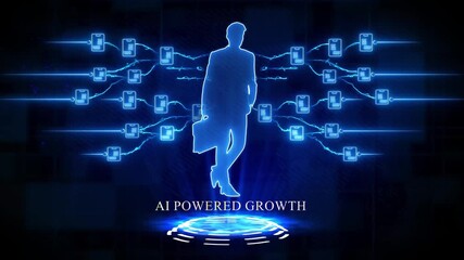 AI powered growth concept with businessman silhouette and digital network Keywords: AI, artificial intelligence, powered, growth, businessman, silhouette, network, connection, technology - Powered by Adobe