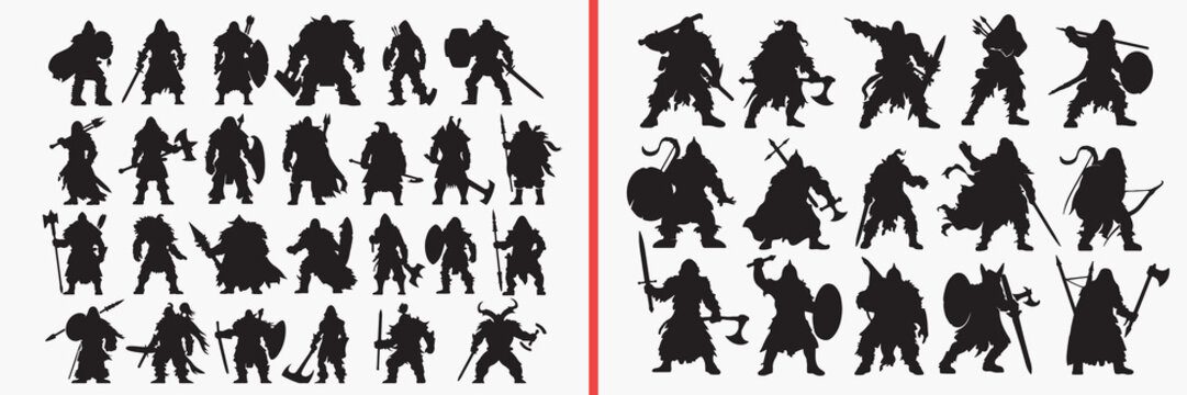 monster silhouette vector, fantasy monster black silhouettes, mythical creature illustration set, scary monster outline art, dark fantasy vector collection, monster icon set, creature clipart silhouet