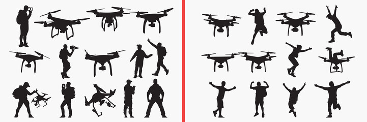 drone silhouette vector, flying drone black silhouettes, aerial technology illustration set, quadcopter outline art, drone vector collection, tech icon set, drone clipart silhouettes, innovation graph