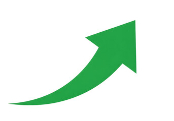 Green curved arrow pointing upwards isolated on transparent background