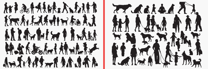Fototapeta premium hunting dog silhouette vector, dog animal black silhouettes, wild dog illustration set, canine running outline art, hunting vector collection, dog icon set, animal clipart silhouettes, wildlife graphi