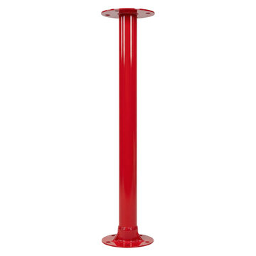 Red metal support pole with circular flanges for playground equipment or gym structure