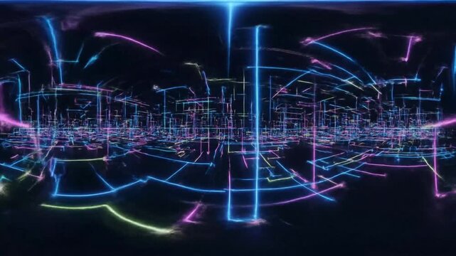 Radiant City Neon network cityscape illuminates the digital frontier