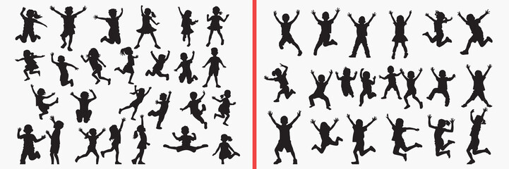 kids playing silhouettes, children activity poses, playful child figures, playground action art, happy kids illustration, childhood movement vector, children clipart pack, active kids graphics, fun pl